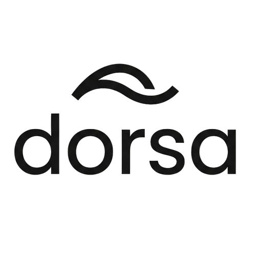 A close-up of a white textured surface featuring the black Dorsa brand logo and wordmark.